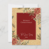 Elegante Faux Gold Merry Christmas Poinsettia Feestdagenkaart (Voorkant)