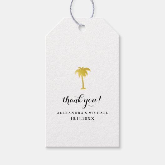 Elegante Faux Gold Palm Bruiloft Cadeaulabel (Voorkant)