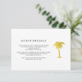 Elegante Faux Gold Palm Bruiloft Gast Details Informatiekaartje (Staand voorkant)
