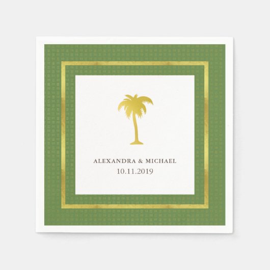 Elegante Faux Gold Palm Bruiloft | Groen Servetten (Voorkant)