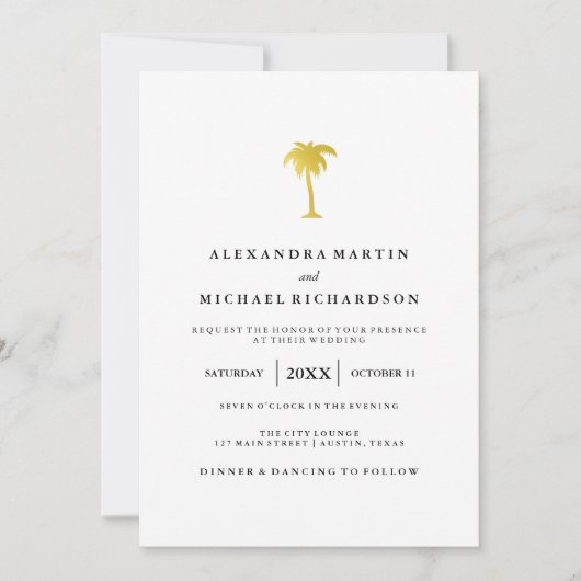 Elegante Faux Gold Palm Bruiloft Kaart (Voorkant)