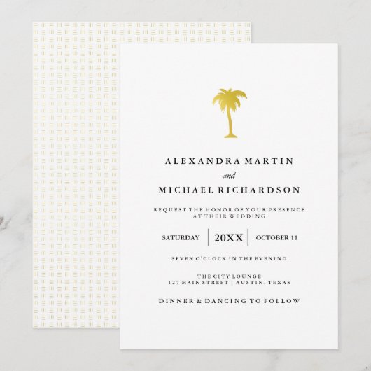 Elegante Faux Gold Palm Bruiloft Kaart (Voorkant / Achterkant)
