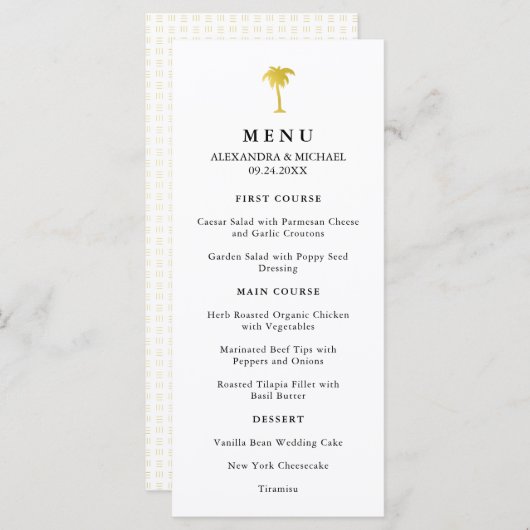 Elegante Faux Gold Palm Bruiloft Menu (Voorkant / Achterkant)