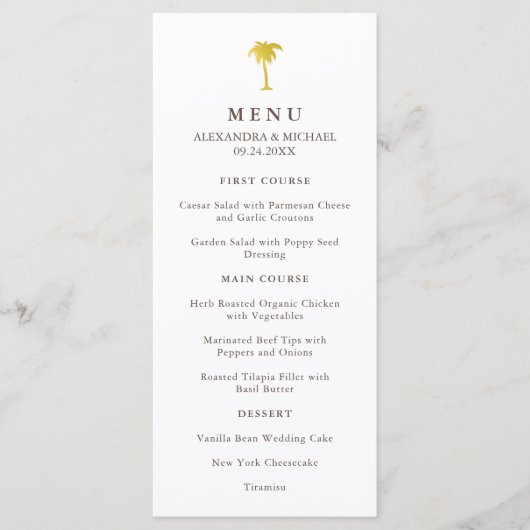 Elegante Faux Gold Palm Bruiloft Menu | Groen (Voorkant)
