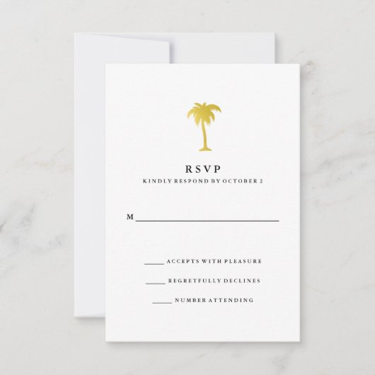 Elegante Faux Gold Palm Bruiloft RSVP Kaartje (Voorkant)