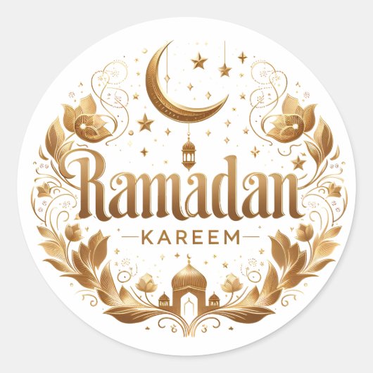Elegante Faux Gold Ramadan Kareem Mubarak Ronde Sticker (Voorkant)