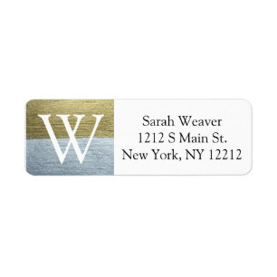 Elegante Faux Gold & Silver Monogram Adresetikette Etiket