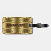 Elegante Faux Gold Stripes & Gouden Bloemen Swirls Bagagelabel (Achterkant horizontaal)
