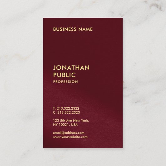 Elegante Faux Gold Text Sjabloon Bourgogne Red Lux Visitekaartje (Achterkant)