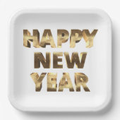 Elegante Faux Gold Typografie Gelukkig Nieuwjaar Papieren Bordje (Voorkant)