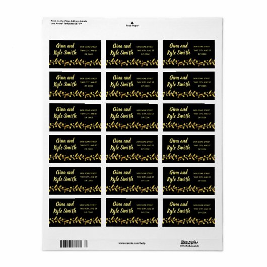 Elegante Faux Gold Vines Mailing Adresetiketten Etiket (Full Sheet)