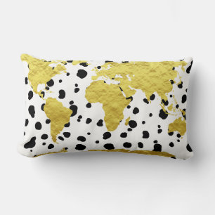 Elegante Faux Gold Wereldkaart Dalmatische Print Kussen