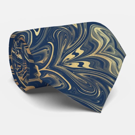 Elegante Faux Gold wervelingen op Navy Blue Stropd Stropdas (Opgerold)