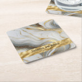 Elegante Faux Gold, White & Grey Marbled Wedding Kartonnen Onderzetters (Schuin)