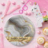 Elegante Faux Gold, White & Grey Marbled Wedding Papieren Bordje (Feest)