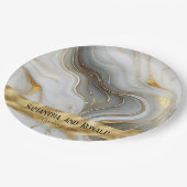 Elegante Faux Gold, White & Grey Marbled Wedding Papieren Bordje (Gekanteld)