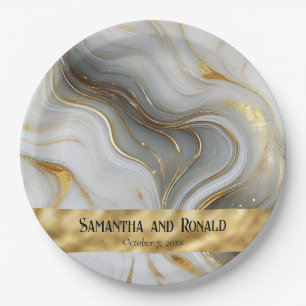 Elegante Faux Gold, White & Grey Marbled Wedding Papieren Bordje