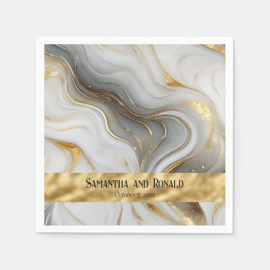 Elegante Faux Gold, White & Grey Marbled Wedding Servet (Voorkant)