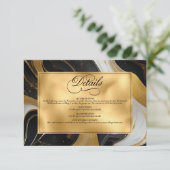 Elegante Faux Gold, zwart en wit gemarmerde bruilo Informatiekaartje (Staand voorkant)