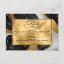 Elegante Faux Gold, zwart en wit gemarmerde bruilo Informatiekaartje