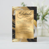 Elegante Faux Gold, zwart en wit gemarmerde bruilo Informatiekaartje (Staand voorkant)