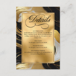 Elegante Faux Gold, zwart en wit gemarmerde bruilo Informatiekaartje