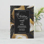 Elegante Faux Gold, zwart en wit gemarmerde bruilo Kaart (Staand voorkant)