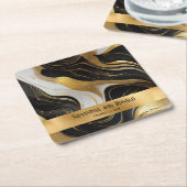 Elegante Faux Gold, zwart en wit gemarmerde bruilo Kartonnen Onderzetters (Schuin)