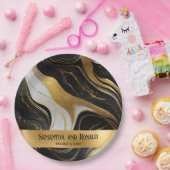 Elegante Faux Gold, zwart en wit gemarmerde bruilo Papieren Bordje (Feest)