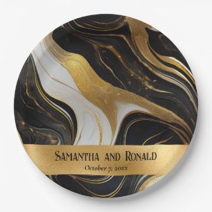 Elegante Faux Gold, zwart en wit gemarmerde bruilo Papieren Bordje