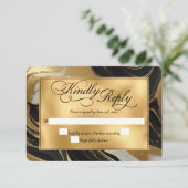 Elegante Faux Gold, zwart en wit gemarmerde bruilo RSVP Kaartje (Staand voorkant)