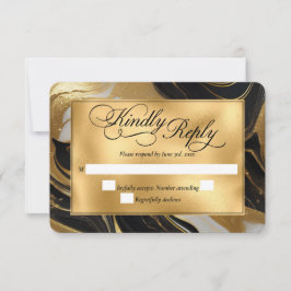 Elegante Faux Gold, zwart en wit gemarmerde bruilo RSVP Kaartje
