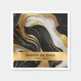 Elegante Faux Gold, zwart en wit gemarmerde bruilo Servet
