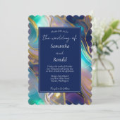 Elegante faux goud en blauwe opaal steen wervelde kaart (Staand voorkant)