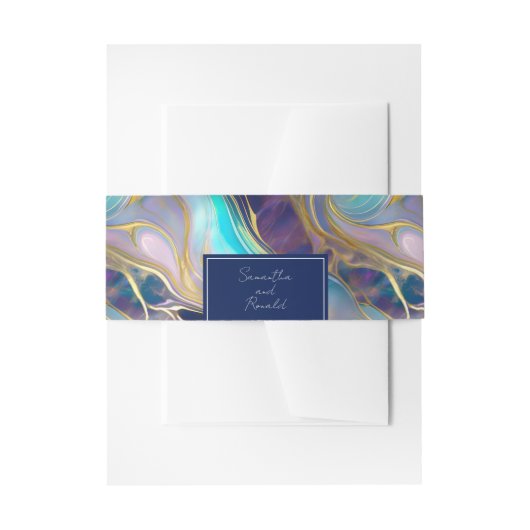 Elegante faux goud en blauwe opaal steen wervelde uitnodigingen wikkel (Voorkant Voorbeeld)