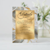 Elegante Faux Goud, Grijs en Wit Marmered Wedding Informatiekaartje (Staand voorkant)