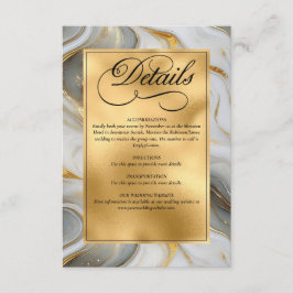 Elegante Faux Goud, Grijs en Wit Marmered Wedding Informatiekaartje