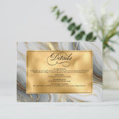 Elegante Faux Goud, Grijs en Wit Marmered Wedding Informatiekaartje (Staand voorkant)
