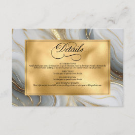 Elegante Faux Goud, Grijs en Wit Marmered Wedding Informatiekaartje