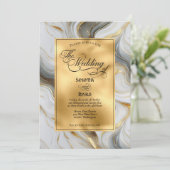 Elegante Faux Goud, Grijs en Wit Marmered Wedding Kaart (Staand voorkant)