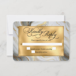 Elegante Faux Goud, Grijs en Wit Marmered Wedding RSVP Kaartje