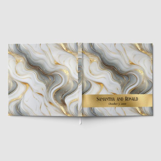 Elegante Faux Goud Grijs Wit Marmered Wedding Gastenboek (Volledig)