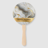 Elegante Faux Goud Grijs Wit Marmered Wedding Handwaaier (Voorkant)