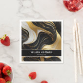 Elegante Faux Goud, Zwart & Wit Marmered Wedding Servet (Insitu)