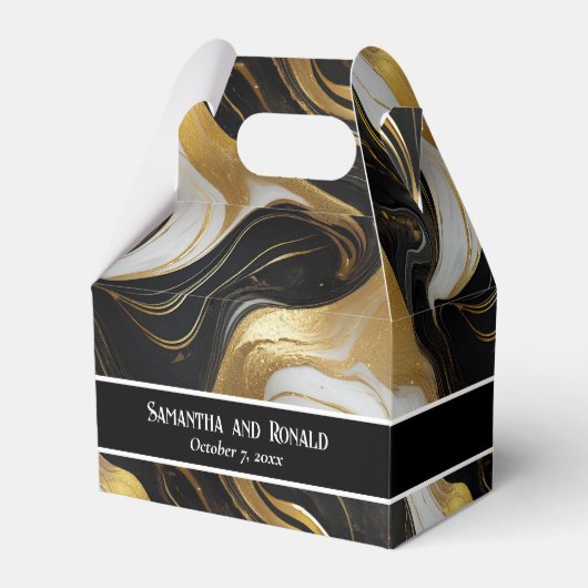 Elegante faux goud, zwart wit marmeren gunstboxen bedankdoosjes (Voorkant Zijde)
