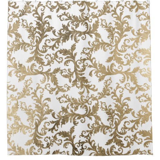 Elegante  faux gouden bloemendamast douchegordijn (Voorkant)