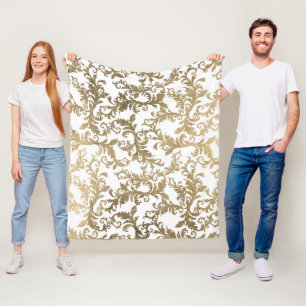 Elegante  faux gouden bloemendamast fleece deken