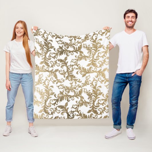 Elegante  faux gouden bloemendamast fleece deken (In situ)