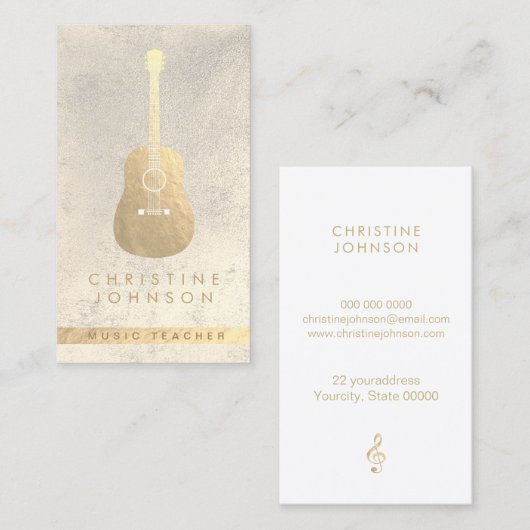 Elegante faux gouden gitaar muziekleraar visitekaartje (Voorkant / Achterkant)