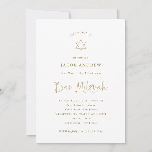 Elegante faux gouden kalligrafie | Bar Mitzvah Kaart (Voorkant)